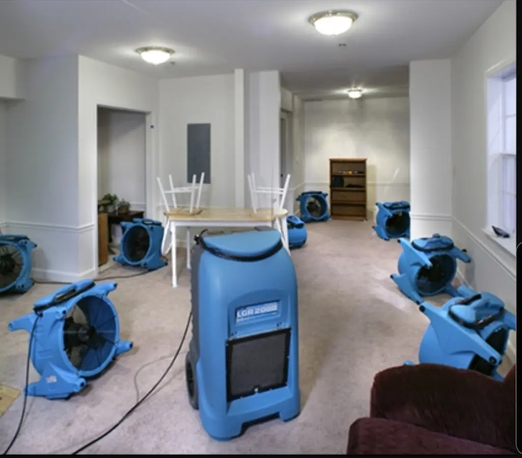 Air movers and dehumidifier setup for Water Extraction & Removal in Chino