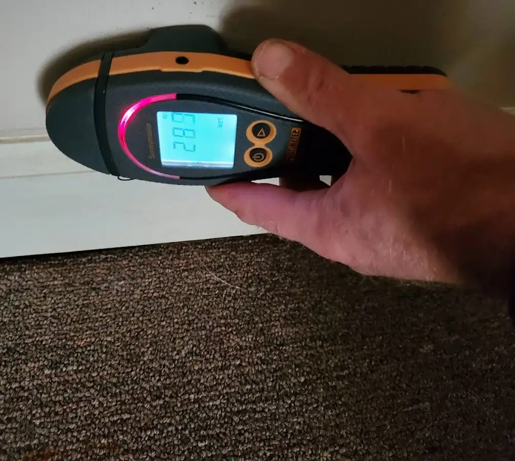 Moisture detection at baseboard during Sewage Cleanup & Sanitation in Chino